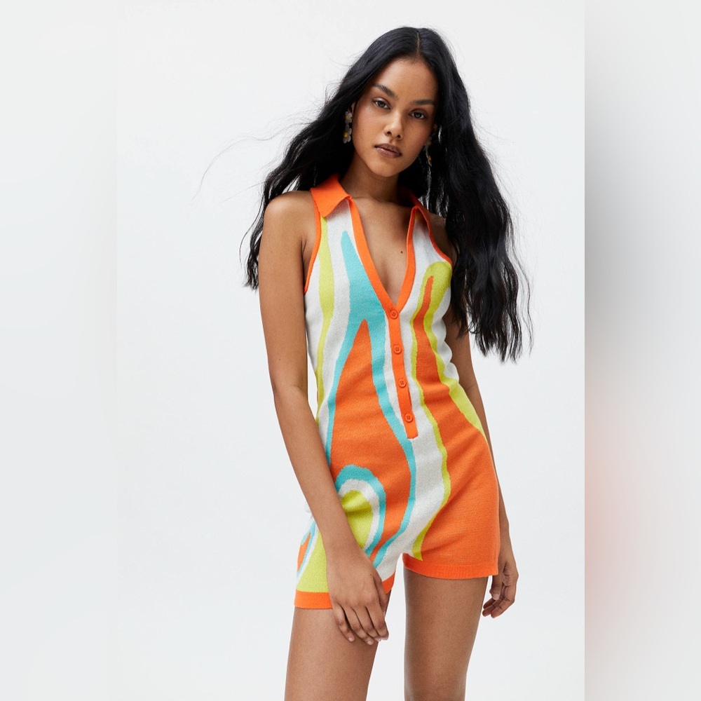 Jaded London Intarsia Knit Romper Size 2 Groovy 70s Festival Coachella Summer